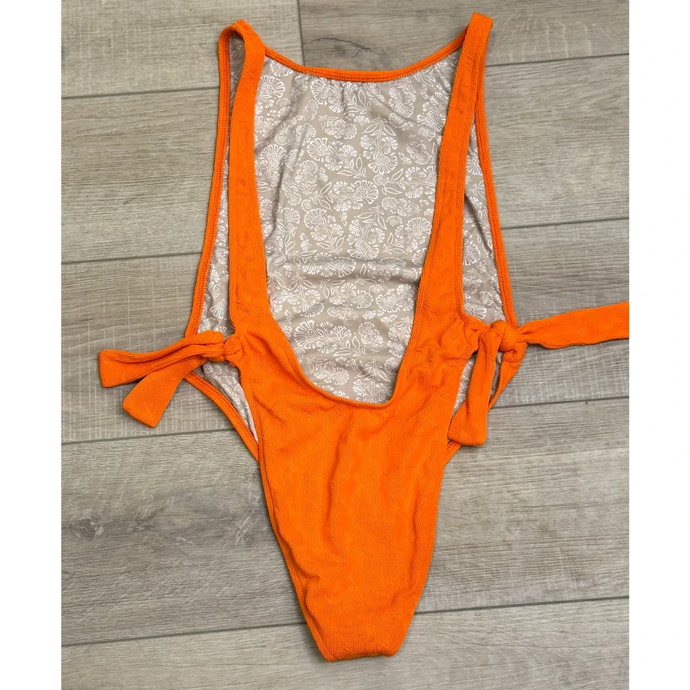 NEW FREE PEOPLE FREE-EST ORANGE TEXTURED THE PAMELA ONE PIECE SWIMSUIT SZ M